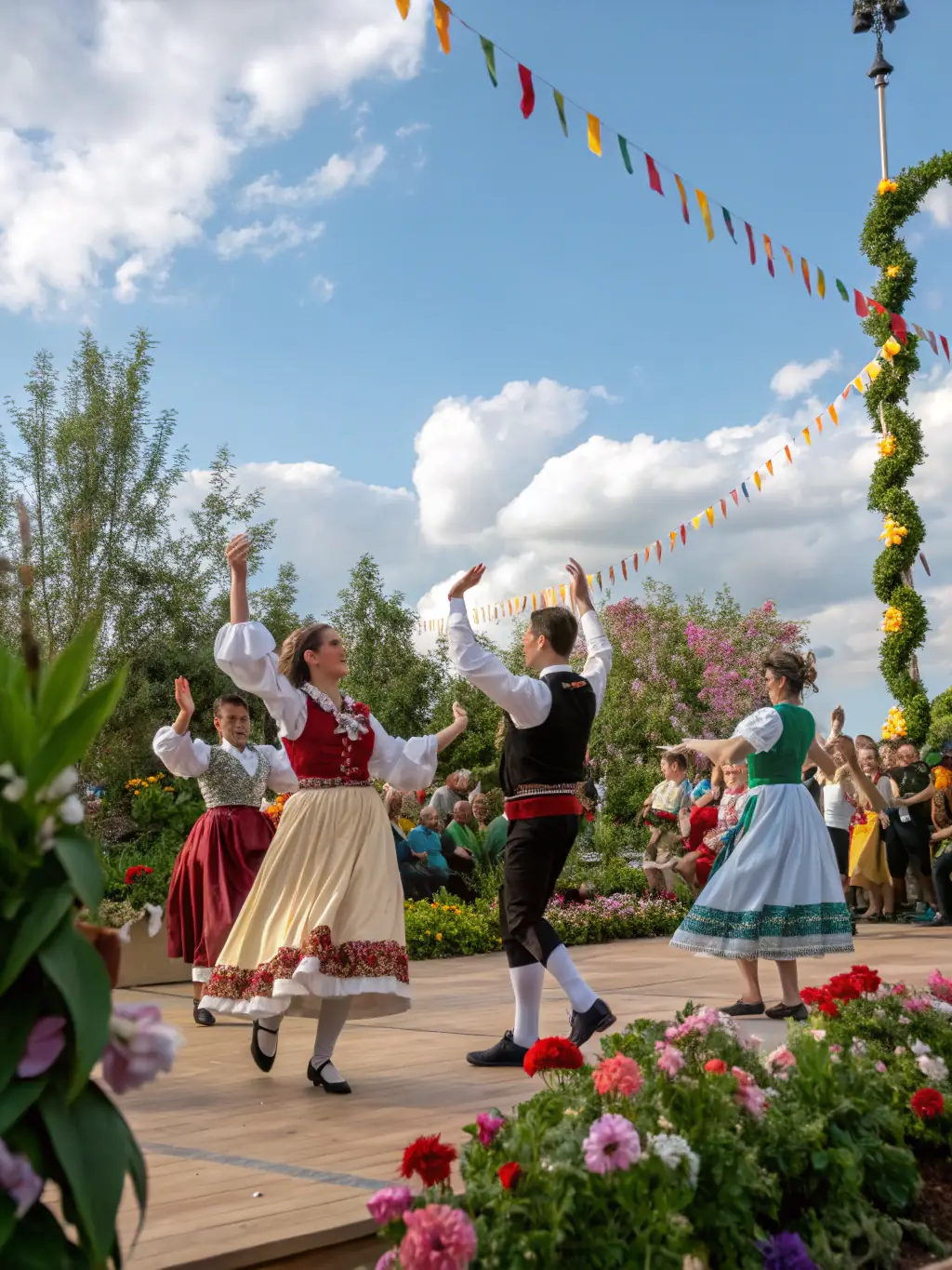 A captivating image of a community event celebrating local traditions, with people dressed in traditional attire and participating in cultural performances.