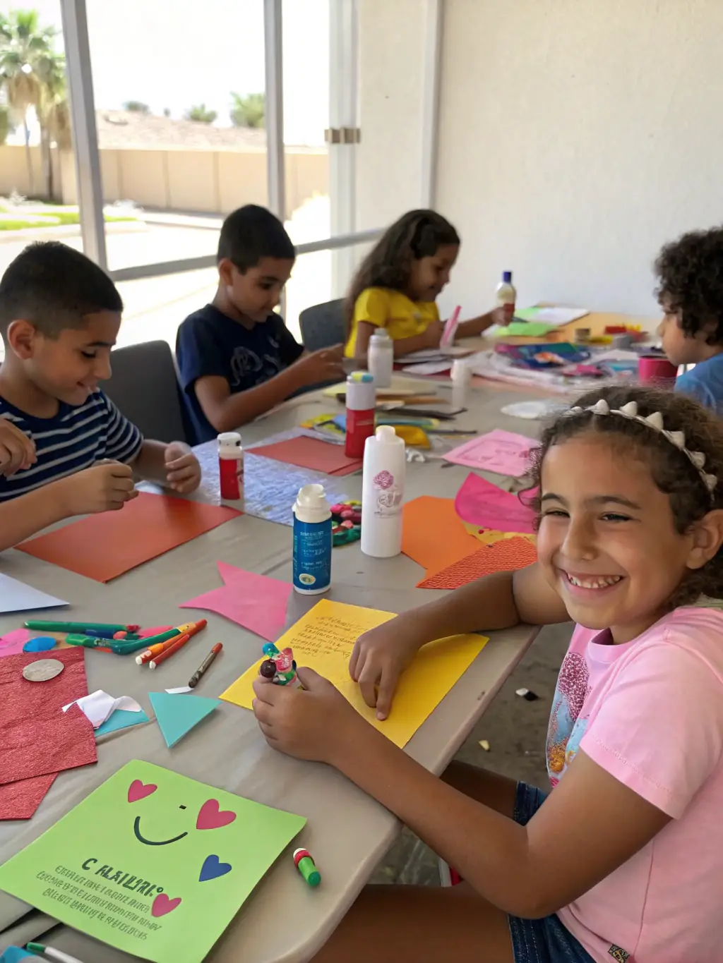 An image of children participating in a traditional craft workshop, guided by an instructor.